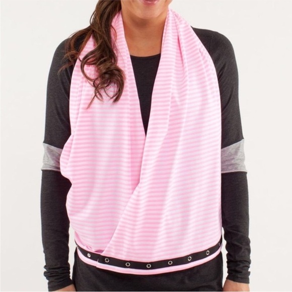 LULULEMON | VINYASA SCARF CLASSIC STRIPE WHITE PINK SHELL SNAP INFINITY SCARF - Picture 1 of 4